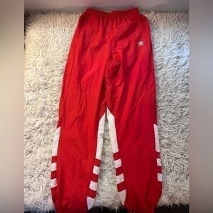 Adidas originals trefoil large logo jogging track pants in red and white
